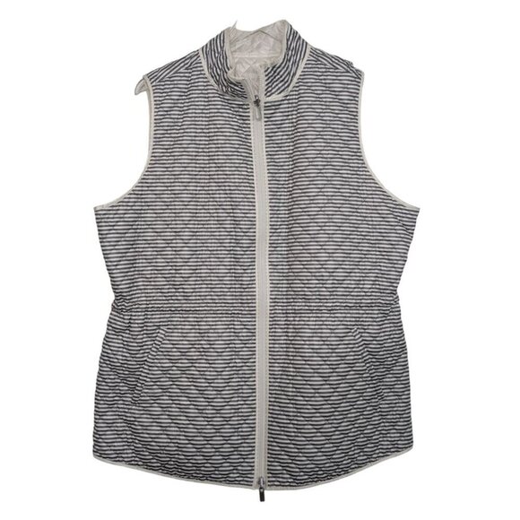 Chicos Zenergy 3 Reversible Quilted Puffer Vest Womens Size Large White Stripe - Picture 1 of 14